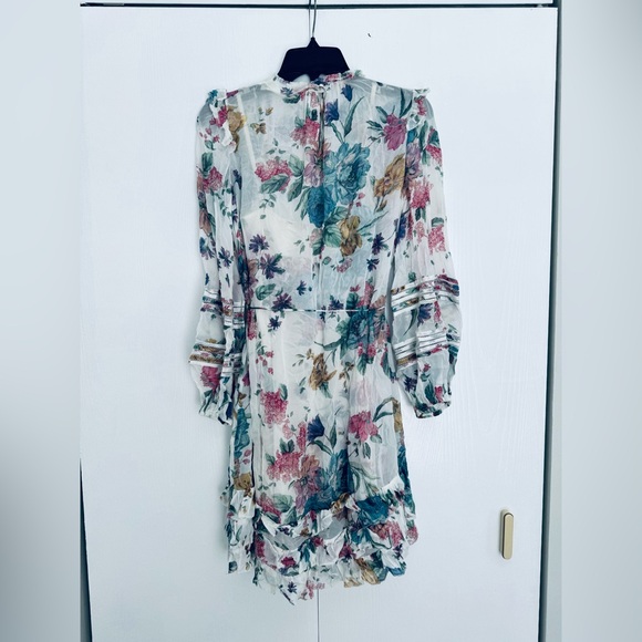 Zimmermann floral long sleeves dress with linen slip white multi color Au 0 US 4 - Picture 10 of 16